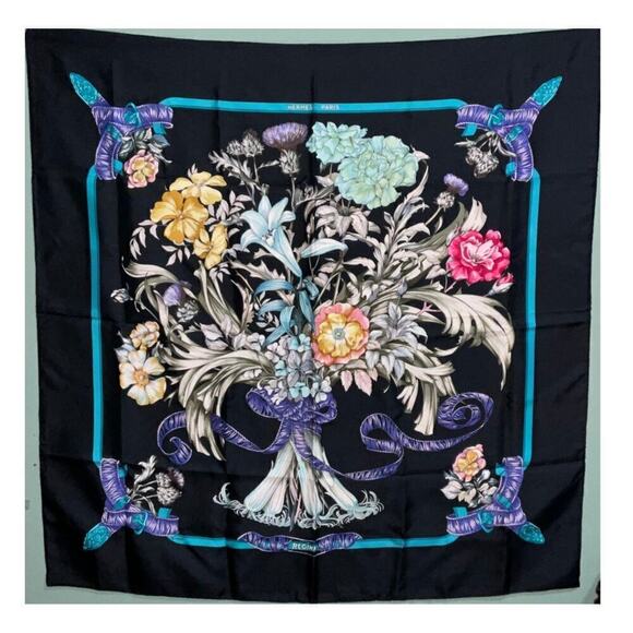 Hermes Silk Scarf Carré 90 Regina Her Majesty The Queen Black W/Box Rare - Picture 1 of 16